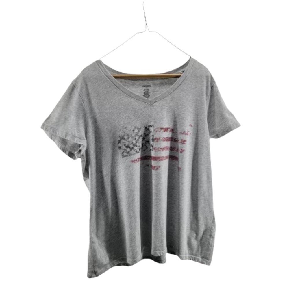 Gray American Flag USA Graphic Short Sleeve T-Shirt Women's Size XL